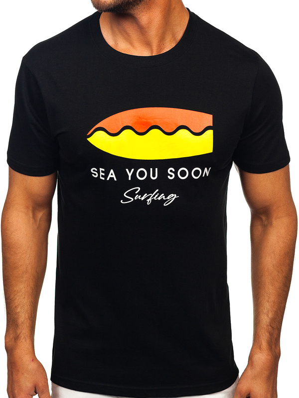 Černé pánské bavlněné tričko s potiskem Bolf MPO3457