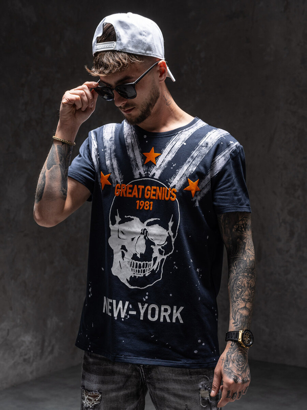 Tmavě modré pánské tričko s potiskem Bolf Y70006