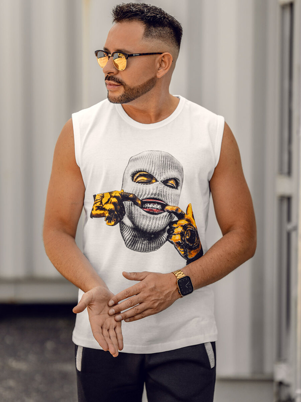 Bílé pánské tílko s potiskem tank top Bolf 14811A