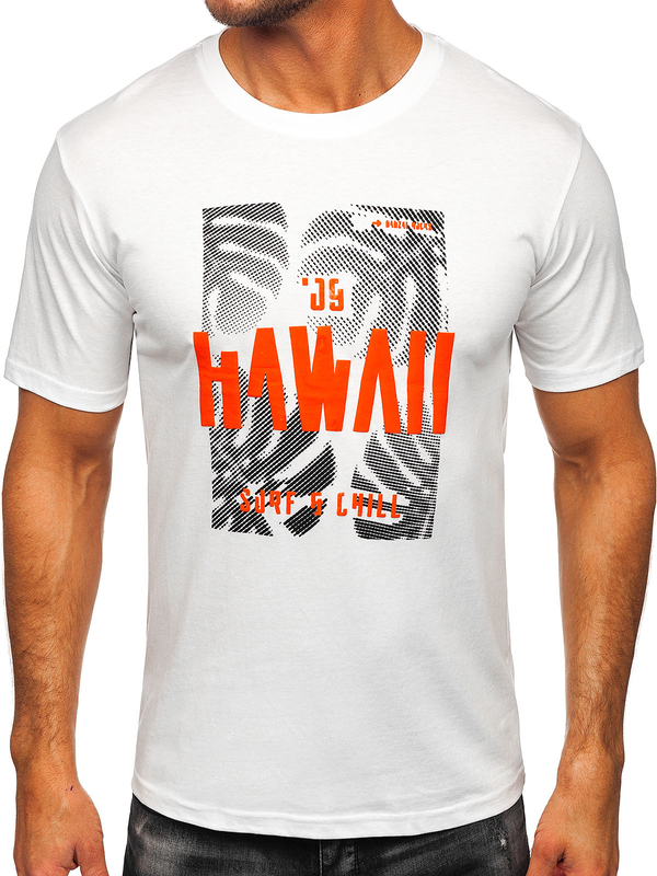 Bílé pánské bavlněné tričko s potiskem Bolf MPO3497