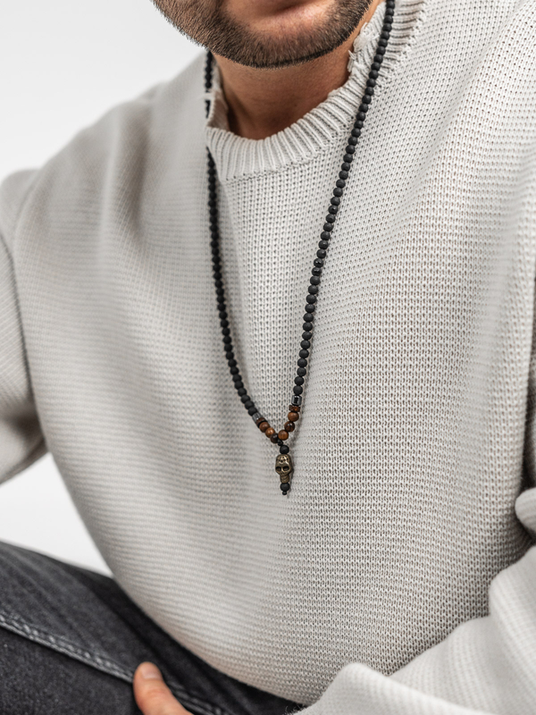 Černý pánský náhrdelník s korálky na šňůrce s přívěskem Bolf TT5502