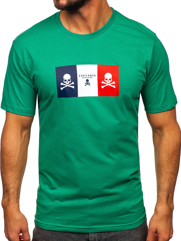 Zelené pánské bavlněné maskáčové tričko s potiskem Bolf 14784