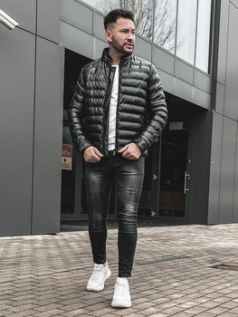 Černá pánská prošívaná koženková bunda Bolf 0021