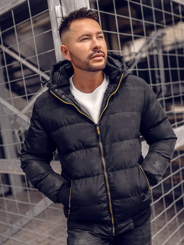 Černá pánská prošívaná zimní bunda Bolf 7270A