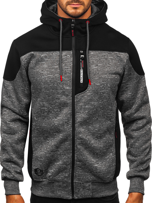 Antracitová pánská zateplená mikina s kapucí Bolf TC1310