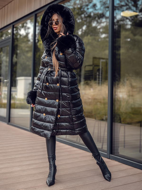 Černá dámská prodloužená prošívaná zimní bunda s kapucí kabát Bolf 5M3160