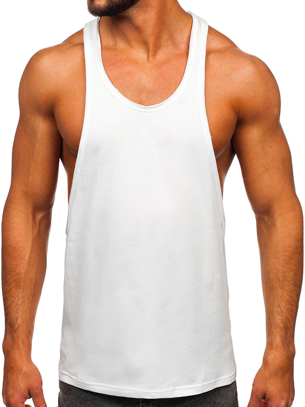 Bílé pánské tank top tílko boxerského střihu bez potisku Bolf 1245