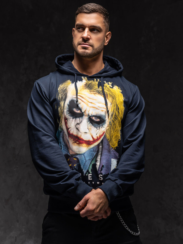 Tmavě modrá pánská mikina s kapucí a potiskem Bolf 6146A1