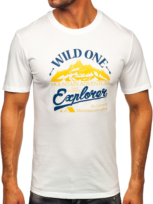 Bílé pánské bavlněné tričko s potiskem Bolf MPO3484