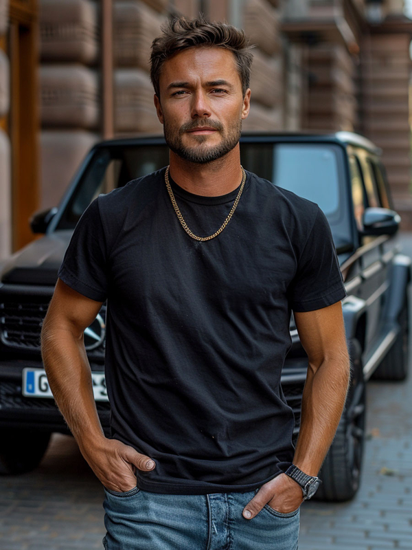 Černé pánské bavlněné tričko bez potisku Bolf 14291A2