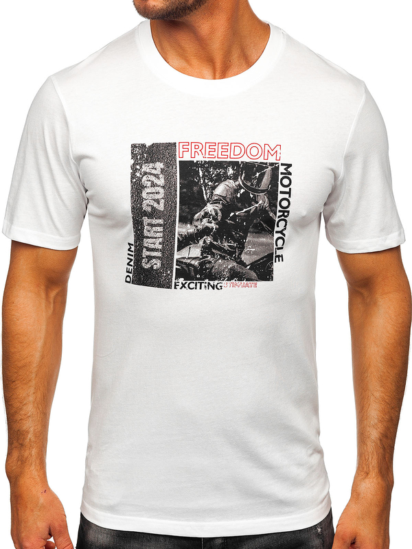 Bílé pánské bavlněné tričko s potiskem Bolf MPO3475