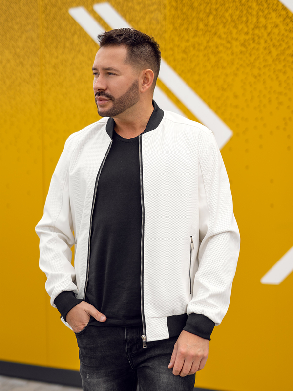 Bílá pánská koženková bunda bomber Bolf 7110A