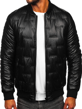 Černá pánská prošívaná zimní koženková bunda bomber Bolf 11Z8099