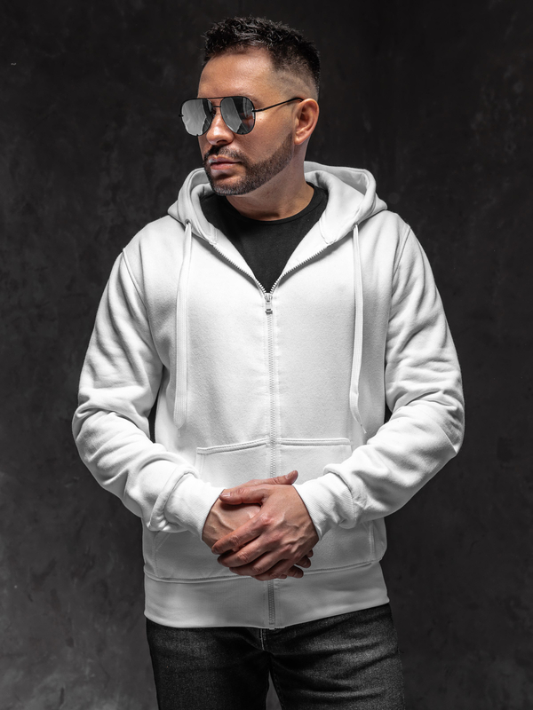 Bílá pánská mikina na zip s kapucí Bolf 2008A1