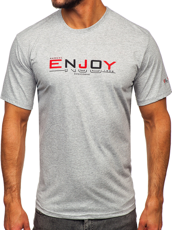 Šedé pánské bavlněné tričko s potiskem Bolf 14739