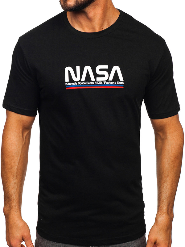 Černé pánské bavlněné tričko s potiskem Bolf 14749