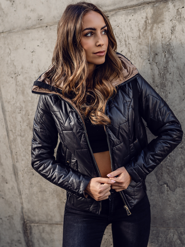 Černá dámská prošívaná přechodová bunda s kapucí Bolf B8219A