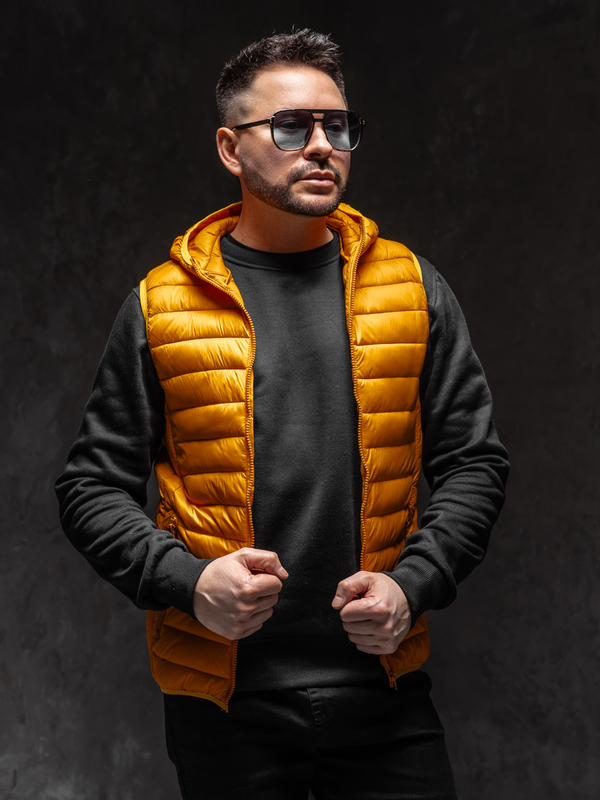 Kamelová pánská prošívaná vesta s kapucí Bolf LY36A1