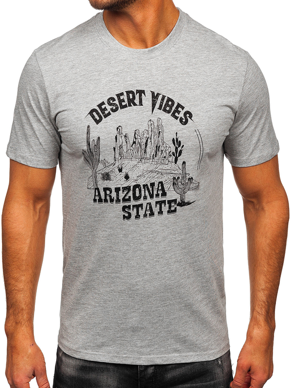 Šedé pánské bavlněné tričko s potiskem Bolf MPO3483