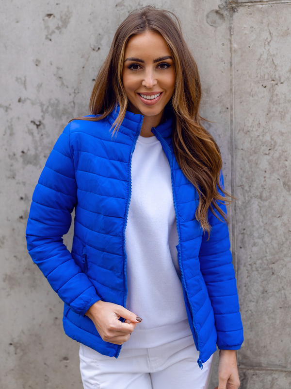 Kobaltová dámská prošívaná přechodová bunda se stojatým límcem Bolf 1141A