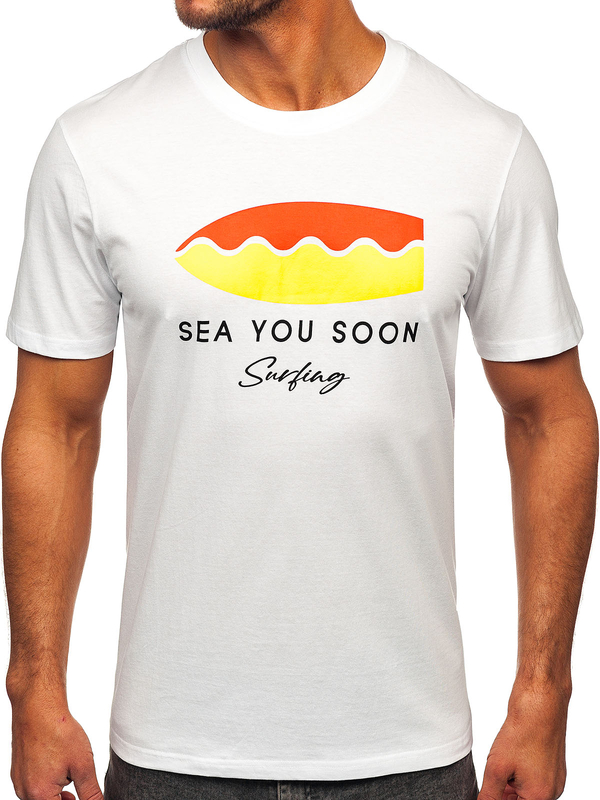 Bílé pánské bavlněné tričko s potiskem Bolf MPO3457