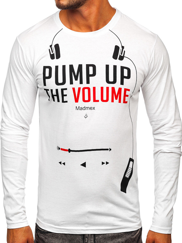 Bílé pánské tričko s dlouhým rukávem a potiskem Bolf 1219