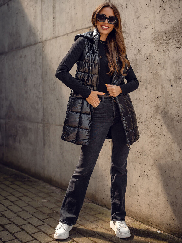 Černá dámská dlouhá prošívaná vesta Bolf 16M9123A